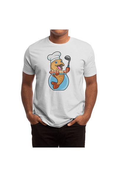 Fizello Λευκό μπλουζάκι Unisex για άνδρες και γυναίκες - Fish In Glass As Cook Soup Spoon Pattern