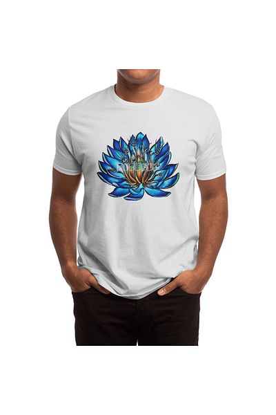 Fizello Unisex Λευκό T-shirt για άνδρες και γυναίκες - Blue Lily Flower, Σχέδιο Weird Eyes
