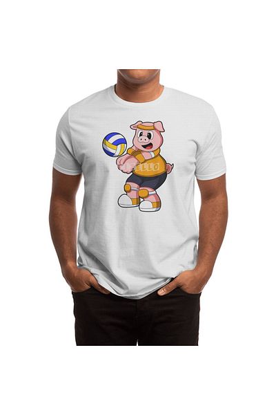 Fizello Tricou alb pentru bărbați și femei - Porc la sport cu volei design unisex