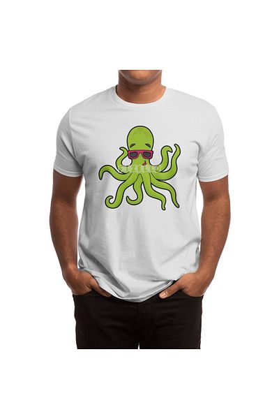 Fizello Octopus Blue Colored Sunglasses - Unisex White T-Shirt