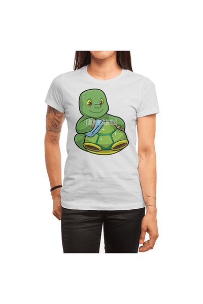 Fizello Ανδρικό και γυναικείο λευκό μπλουζάκι - Turtle With Shell & Cleaning Rag Design
