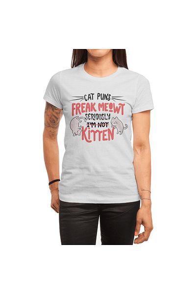 Fizello Μπλουζάκι για άνδρες και γυναίκες - Cat Puns Freak Meowt Seriously Kitten Unisex Λευκό μπλουζάκι