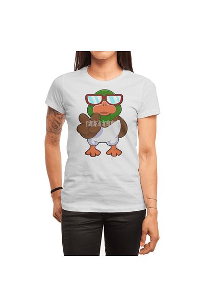 Fizello Men's and Women's White Straight Cut T-Shirt - Unisex, Duck with Sunglasses Design