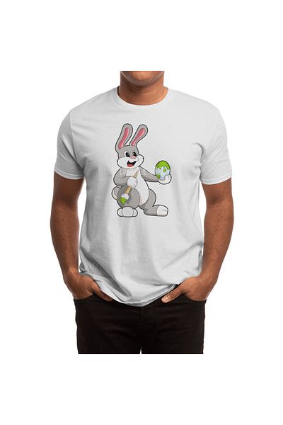 Fizello Tricou alb pentru bărbați și femei - pictură pe iepure cu model de ouă