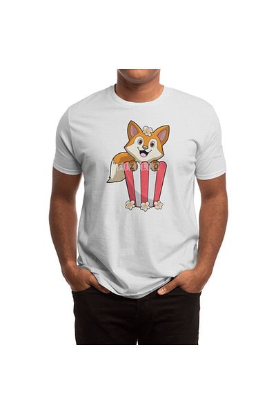 Fizello Fox at Eating with Popcorn Unisex White T-Shirt - Men's and Women's T-Shirt