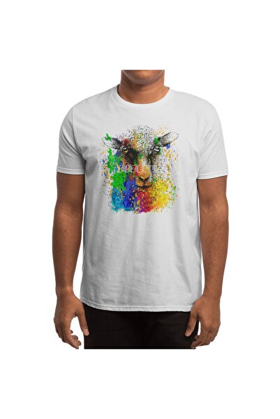 Fizello Tricou pentru bărbați și femei - Portret cu cap colorat de animale de oaie, tricou alb unisex