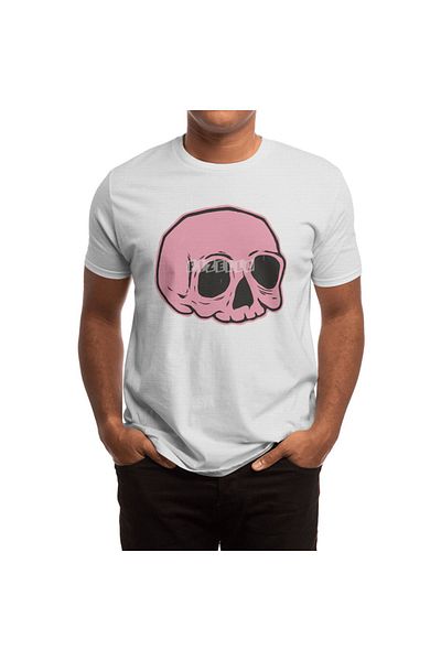 Fizello Tricou alb unisex pentru bărbați și femei - Classic Skull (ROZ)