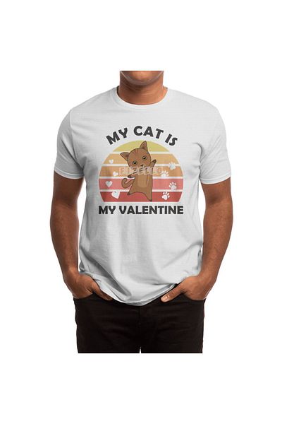 Fizello My Cat Is My Valentine - Tricou vintage pentru bărbați și femei, tricou alb unisex