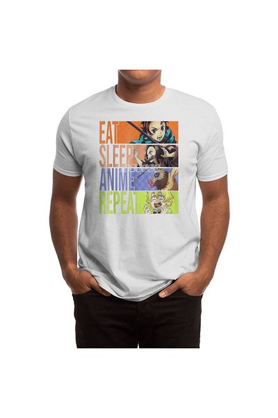 Fizello Λευκό μπλουζάκι Unisex - Graphic Slayer Demon Eat Sleep Anime Repeat
