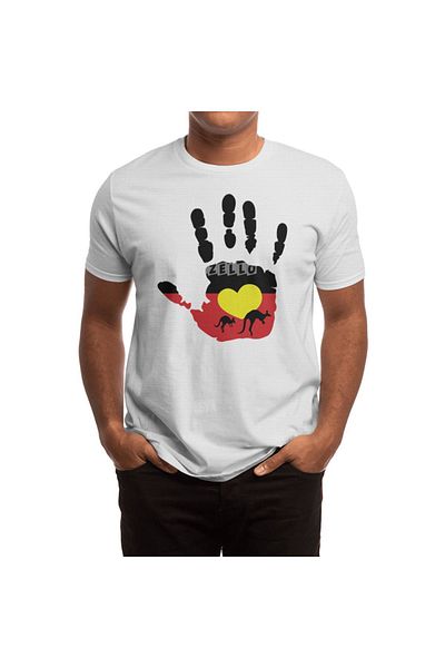 Fizello Tricou alb aboriginal unisex - model cangur și inimă indigenă