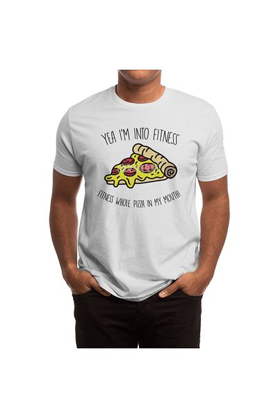 Fizello Tricou alb unisex - Stele roz: Da, sunt în fitness, pizza întreagă în gura mea