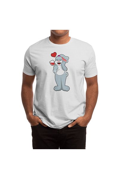 Fizello Ανδρικό και γυναικείο μπλουζάκι - Σχέδιο Rabbit With Glass Of Wine & Heart, Unisex Λευκό T-shirt