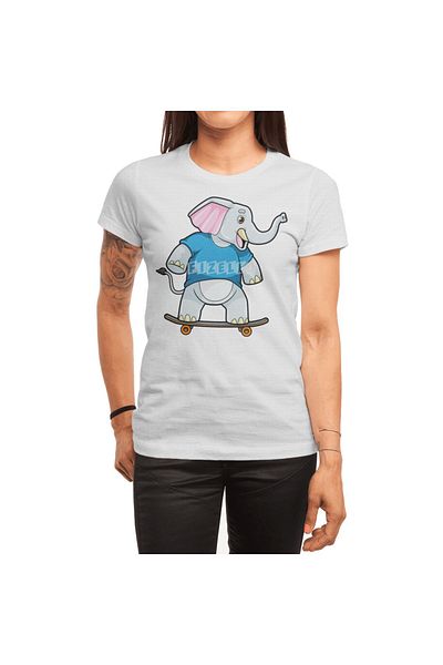 Fizello Elephant Skater - Unisex Λευκό T-Shirt, Λεπτομέρεια Skateboard