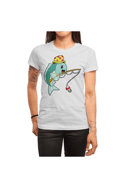 Fizello Men's and Women's White Unisex T-Shirt - Fish Horse Fishing, Rod & Hat Design