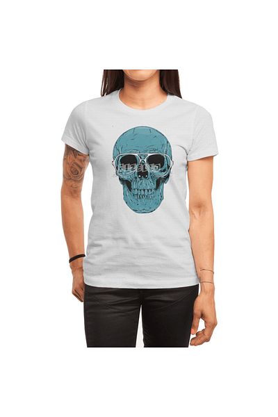 Fizello Unisex Λευκό T-shirt για άνδρες και γυναίκες - Μπλε μοτίβο κρανίου