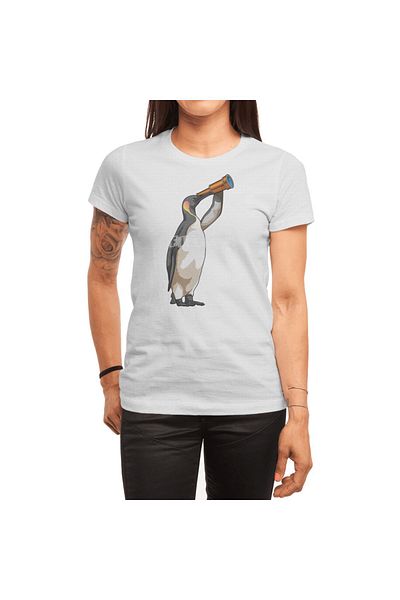 Fizello Tricou alb unisex pentru bărbați și femei cu model telescop pinguin
