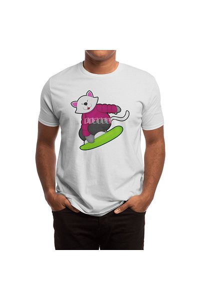 Fizello Ανδρικό και γυναικείο λευκό μπλουζάκι - Cat As Snowboarder With Snowboarding Unisex Design