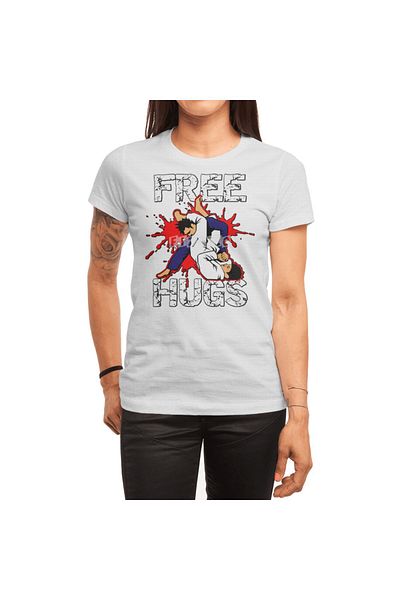 Fizello Δωρεάν λευκό μπλουζάκι Unisex Hugs - Martial Arts, Jiu Jitsu, Kung Fu, Άνδρες και Γυναίκες