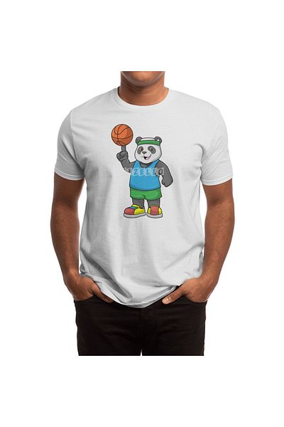 Fizello Men's and Women's Panda White T-Shirt - Unisex, Sport Collar, Basketball Pattern