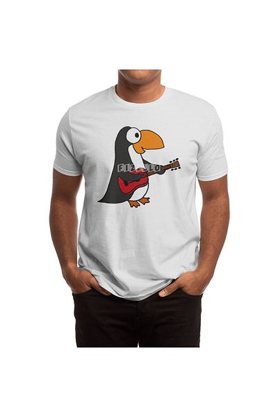 Fizello Tricou alb unisex pentru bărbați și femei - Design de chitară cu pinguin