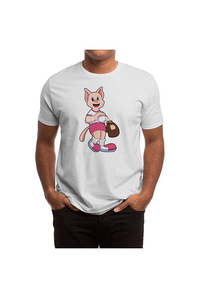 Fizello Ανδρικό και γυναικείο λευκό μπλουζάκι Unisex - Cat at Baseball Sports Design