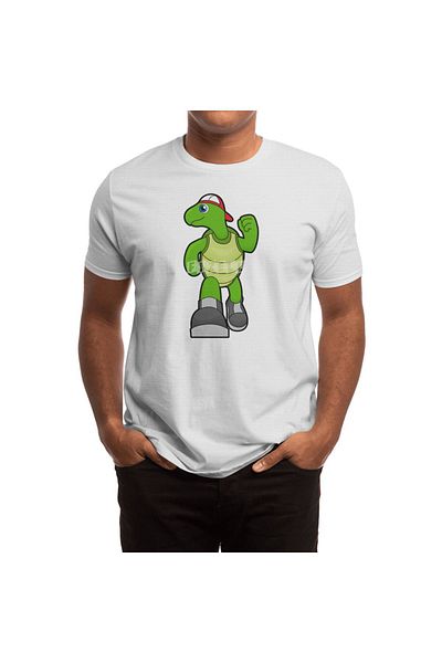 Fizello Ανδρικό και γυναικείο Unisex λευκό μπλουζάκι - Turtle Horse Running With Cap Design