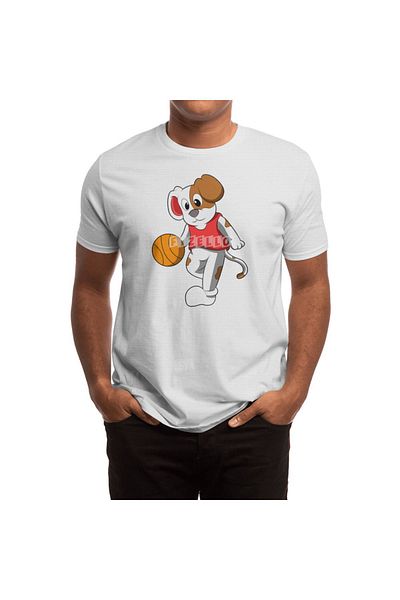 Fizello Ανδρικό και γυναικείο λευκό μπλουζάκι Unisex - Dog At Sports With Basketball Design