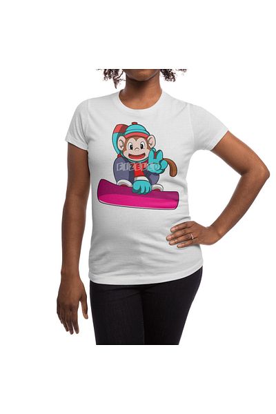 Fizello Ανδρικό και γυναικείο λευκό μπλουζάκι - Monkey Snowboarding με Snowboarding Unisex T-shirt