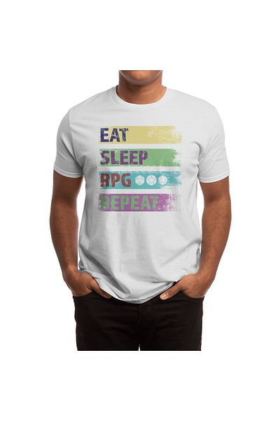 Fizello RPG - Eat Sleep RPG Repeat Geeky Gamer Unisex Λευκό μπλουζάκι