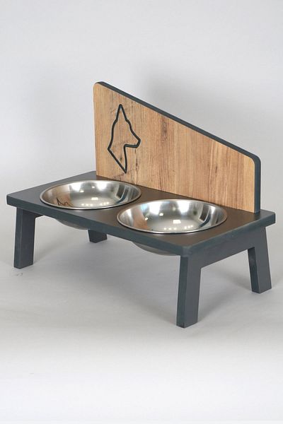 HobiMax Wooden Large Breed Dog Food and Water Bowl with 2 Steel Bowls