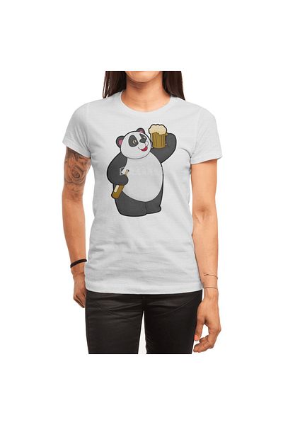 Fizello Ανδρικό και γυναικείο T-Shirt White Panda - Σχέδιο μπουκαλιού μπύρας και κούπας μπύρας
