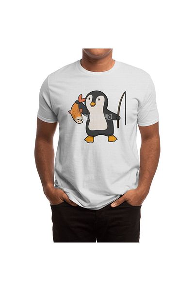 Fizello Λευκό μπλουζάκι Penguin Angler With Fish Unisex