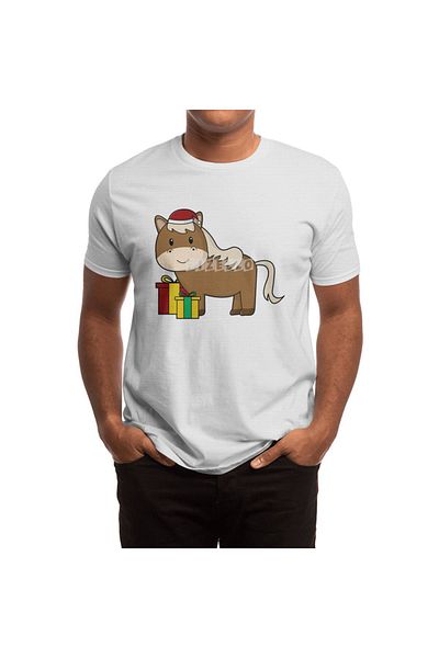 Fizello Μπλουζάκι Santa Hat and Merchandise Horse - Ανδρικό, Γυναικείο, Unisex Λευκό T-shirt