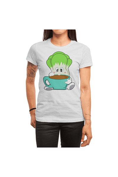 Fizello Μπλουζάκι για άνδρες και γυναίκες - Salad With Cup Of Coffee Pattern, Unisex Λευκό T-shirt