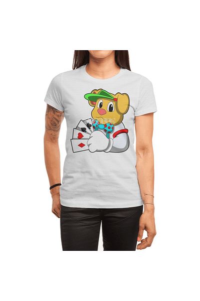 Fizello Unisex White T-Shirt - Dog at Poker with Cards Men and Women T-Shirt