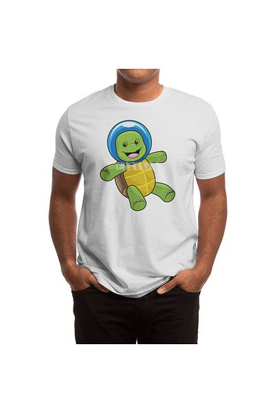Fizello Turtle Astronaut - Μπλουζάκι με στάμπα γυάλινης μπάλας για άνδρες και γυναίκες, λευκό μπλουζάκι Unisex