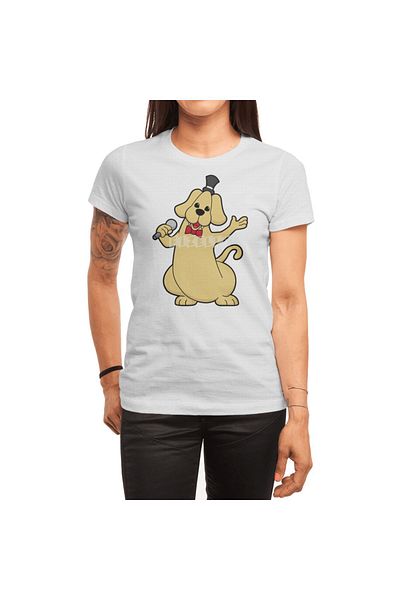 Fizello Tricou alb unisex pentru bărbați și femei - câine ca cântăreț cu microfon