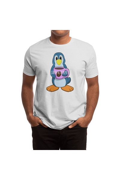 Fizello Λευκό μπλουζάκι Unisex με μοτίβο Penguin Coffee Cup για άνδρες και γυναίκες