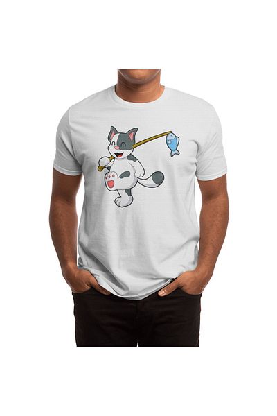 Fizello Tricou alb pentru bărbați și femei - Cat at Fishing with Fishing Rod Design unisex