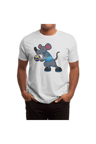 Fizello Volleyball Shoulders for Men and Women - Mouse Patterned White T-Shirt