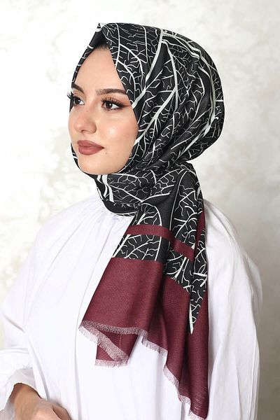 AFVENTE Burgundy Cotton Shawl - Marble Patterned