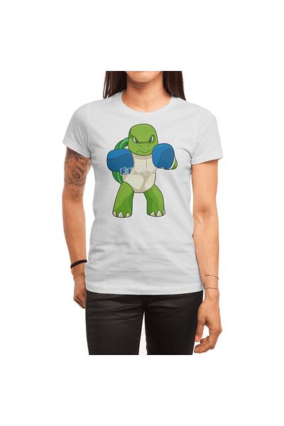 Fizello Men's and Women's T-Shirt - Turtle Boxer, Unisex White T-Shirt, Boxing Gloves Detailed
