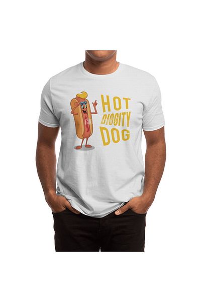 Fizello Tricou alb unisex pentru bărbați și femei - Hot Diggity Dog Yellow