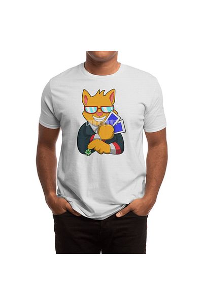 Fizello Λευκό μπλουζάκι για άνδρες και γυναίκες - Cat at Poker Cards και μοτίβο τσιπ πόκερ
