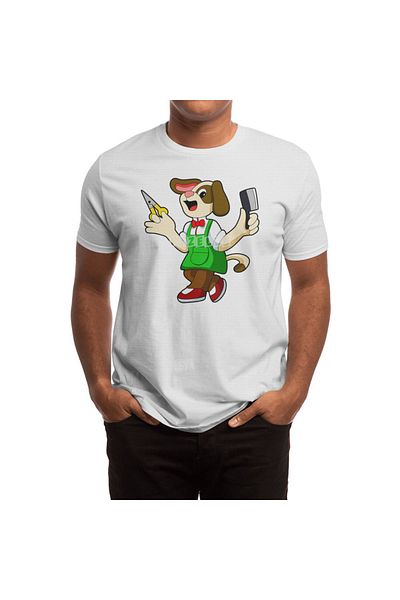 Fizello Tricou alb unisex pentru bărbați și femei - Coafă ca câine cu foarfece și pieptene