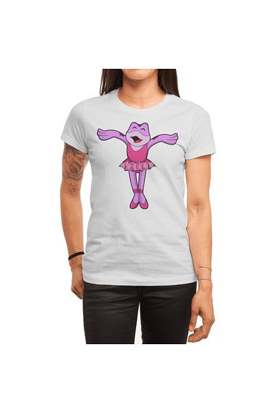 Fizello Men's and Women's White T-Shirt - Frog at Ballet Dance with Skirt Design