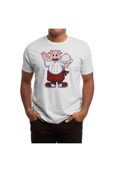 Fizello Tricou pentru bărbați și femei - model porc ca gătit, alb unisex, șorț de gătit și farfurie