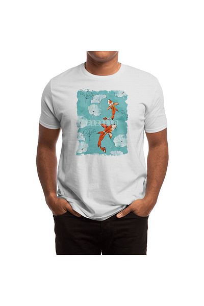 Fizello Λευκό μπλουζάκι Unisex με Τυρκουάζ Waterlily Koi Pattern για άνδρες και γυναίκες