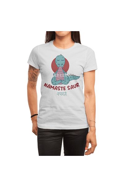 Fizello Μπλουζάκι Dinosaur Yoga για άνδρες και γυναίκες - Unisex Λευκό, μοντέλο Namaste Saur