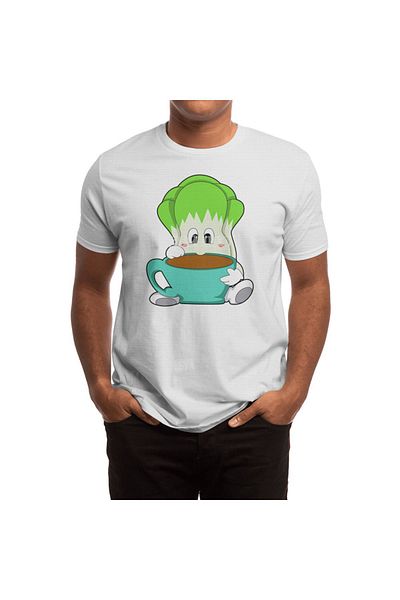 Fizello Μπλουζάκι για άνδρες και γυναίκες - Salad With Cup Of Coffee Pattern, Unisex Λευκό T-shirt